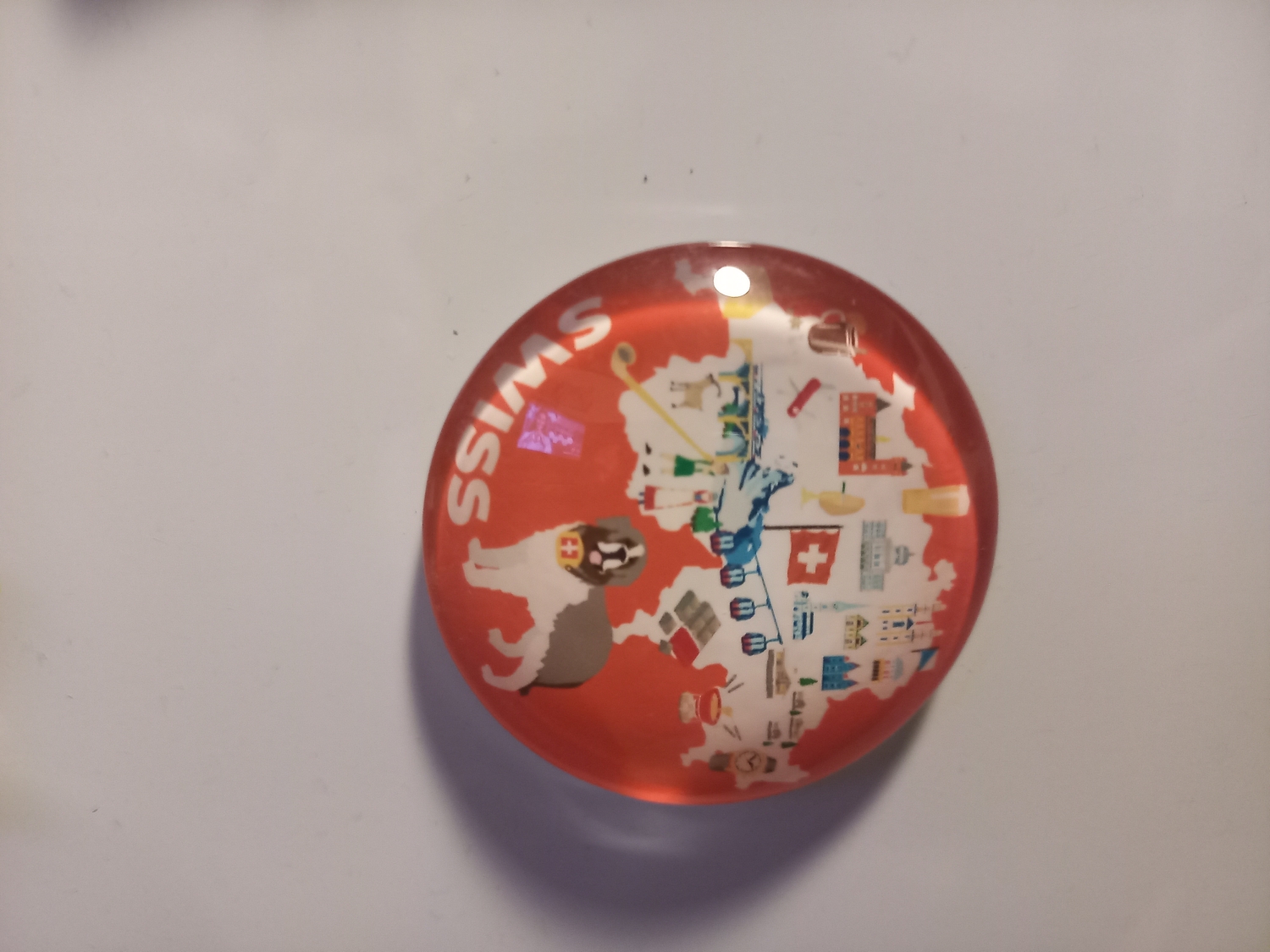 Na małym magnesie upchęli pieska, mapę i jeszcze ikony i napisy.
